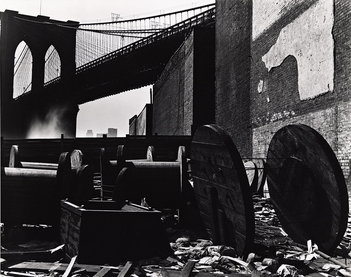 BRETT WESTON (1911-1993) Cable Spools below Brooklyn Bridge.